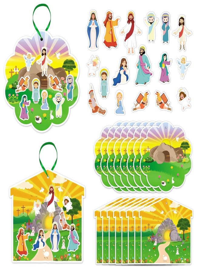 JUESMOS 16PCS Make an Easter He Lives Sticker Scenes for Kids Religious Easter Stickers Craft Resurrection Scene Sticker Ornaments for Tree Decor Christian Jesus Stickers Spring Party Favor - Image 1